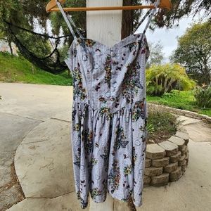 Hell Bunny Grey Skeleton and Flowers Sun Dress